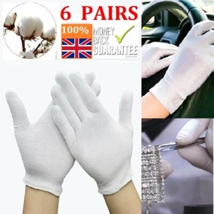 6 Pairs 100% Cotton White Gloves Dermatological Overnight Moisturizing Eczema UK - Picture 1 of 9