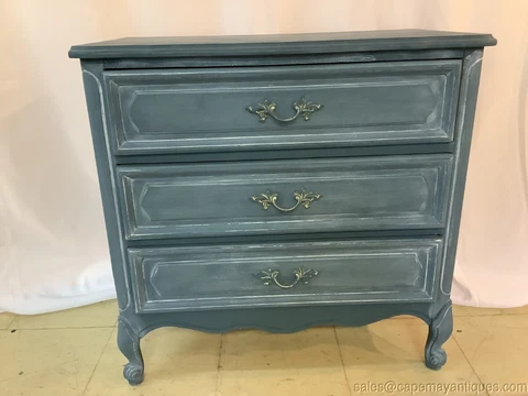 Painted Blue Chest of Drawers Nightstand Storage French Provincial Legs Handles Cover