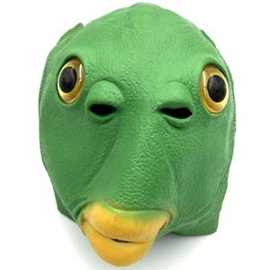 Máscara de Halloween con cabeza de pez verde divertida cosplay medio merman - Imagen 1 de 9