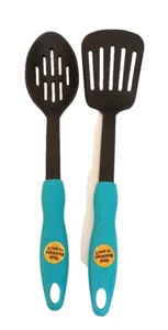 Spatula Spoon Set Cookware Safe Black Turquoise Handle Heat Resistant 400 Degree - Picture 1 of 4