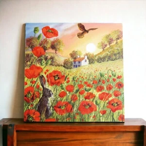 The Farfield Ceramic Picture Tile Judith Yates Idyllic Countryside Hare Scene - Picture 1 of 3