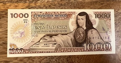 1985 年墨西哥 Un Mil Pesos 纸币 Sor Juana Ines de La Cruz 1000 比索法案 UNC — 第 1/4 张图片