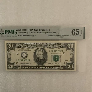 FR#2082-L  $20.00 FRN Super Repeater SER# 92929292 PMG 65 EPQ  - Picture 1 of 3