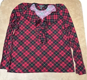 Lauren Ralph Lauren Schottenkaro Bluse mit Rüsche rot schwarz Gr. L Damen - Bild 1 von 5