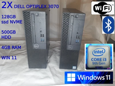 2x Dell OptiPlex 3070 SFF Intel Core i3 9th Gen, 4GB RAM, 128GB SSD, Win 11 Pro - Image 1 of 4