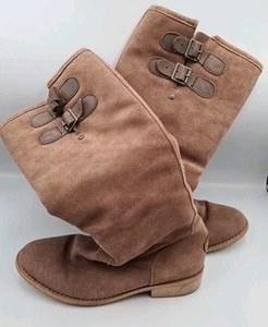 EMU Australia Brown Suede Toowoomba Knee High Faux Fur Flat Boots Womens Size 9 - Picture 1 of 17