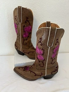 Nomad Womens Multicolor Western Cowboy Boots Size 10 Brown Pink Floral EUC Heel - Picture 1 of 8