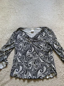 Worthington Women Paisley Long Sleeve V-Neck Blouse Multicolor Petite PM - Picture 1 of 8