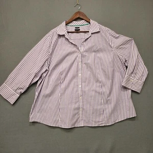 Talbots Womens Purple Stripe 3/4 Sleeve Button Up Wrinkle Resistant Shirt Sz 24W - Picture 1 of 6