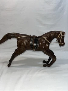Brown Leather Wrapped Horse with Saddle - figure/statue - VINTAGE - See Photos - Picture 1 of 15