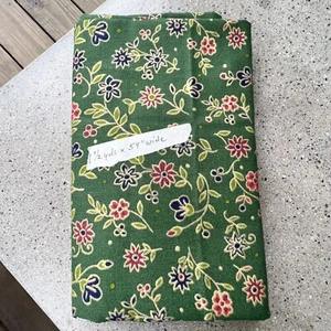 Concord Fabrics Happy Flowers Floral on Green Cotton Fabric 1.5 yds x  54” - Picture 1 of 3