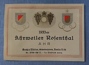 Old Wine Label Pattern Label 1933 Ahrweiler Rosenthal Ahr Goetz