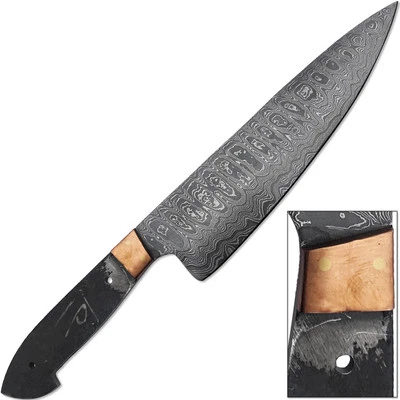 WHITE DEER Damascus Steel BLANK Santoku 12 in Chef Knife COPPER Bolster Cutlery Kitchen