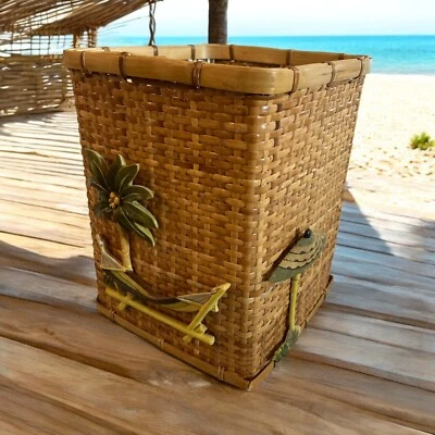 Cesta de basura CROSCILL cubo de basura - ratán mimbre palmera hamaca tropical Foto 1 de 4