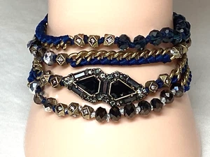 Chloe & Isabel Threaded Chain  Blue Beads Clear Crystals 30" Bracelet Necklace - Picture 1 of 14
