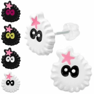 Funny Earrings Wusel Black White Yellow Pink Rose Ear Jewelry Comic Pom Pom - Picture 1 of 5