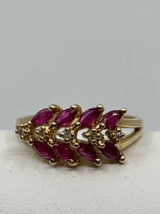 14K Yellow Gold APX 1/2 CTW Genuine Ruby Diamond Ring Sz 6.75 (KN1030329) - Picture 1 of 7