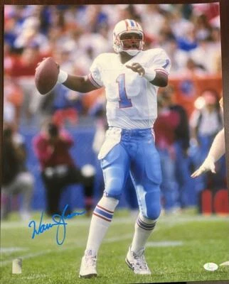 Houston Oilers Warren Moon 16"x 20" Autograph Signed Poster  JSA Authentic - Image 1 of 3