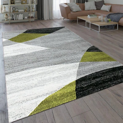 Tapis Géométrique Motif Moucheté Gris Blanc Noir Vert - Photo 1/4