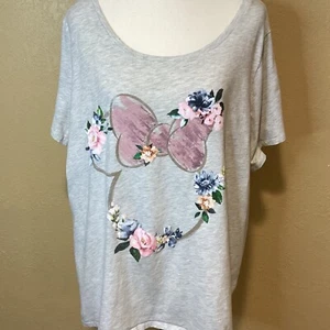 Disney Minnie Mouse Blumendruck grau Kurzarm Grafik T-Shirt, Größe 1X - Bild 1 von 6