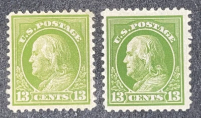 Travelstamps:1917-19 US Stamp Scott#513, Mint, Og, LH, 13c x 2 (Color Variation) - Image 1 of 4