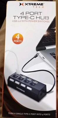 Xtreme Type-C 4 Port USB 2.0 Hub w/ LED indicators and Power Switches -Black LED - Image 1 of 3