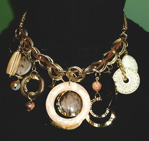 NWT Laura Ashley Necklace ~ Gold Tone ~ Rings Discs etc ~ Chunky Boho - Picture 1 of 4