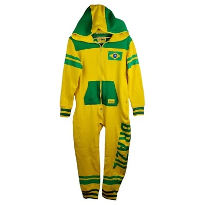 Mono de lana unisex con capucha cremallera completa amarillo verde de Brasil Tipsy Elves S Disfraz Foto 1 de 4
