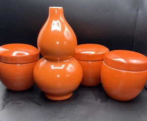 MCM Chinese Burnt Orange Ceramic Vase With Canister Set - Picture 1 of 6