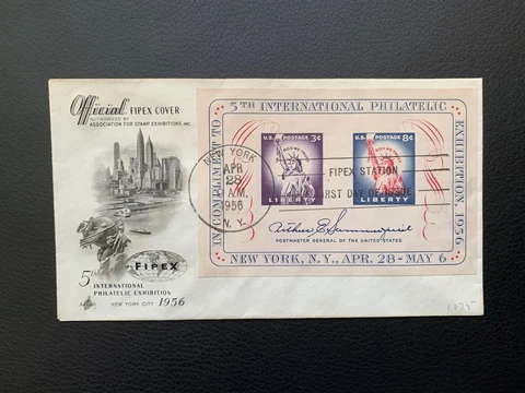 Scott 1075 FIPEX Souvenir Sheet, 1956 FDC Cover
