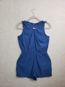 Lands End Girls Rompers Extra Large Blue Cotton Blend V Neck Sleeveless Casual F - Picture 1 of 20