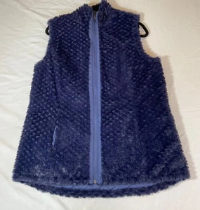 Faux Fur Zip-Up Sleeveless Vest Jacket In Navy Blue - Picture 1 of 2