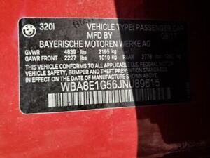 Passenger Tail Light Quarter Panel Mounted Fits 16-18 BMW 320i 8615235