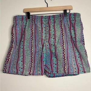 Vintage colorful 90’s swim Trunks L Nylon Lined Abstract Stripe Drawstring - Picture 1 of 6