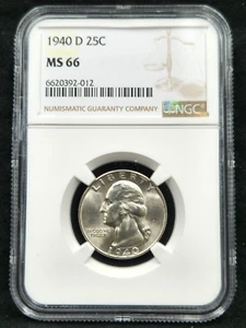 1940-D Washington 25c Silver Quarter MS 66 NGC #2848 - Picture 1 of 4