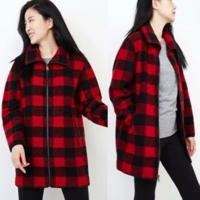 Roots Canada Red Black Buffalo Plaid Seymour Jacket Coat Womens Medium Wool Long Foto 1 de 4