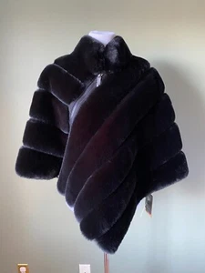NWT Belle Fare Faux Fur Zippered Cape Poncho Black - Picture 1 of 9