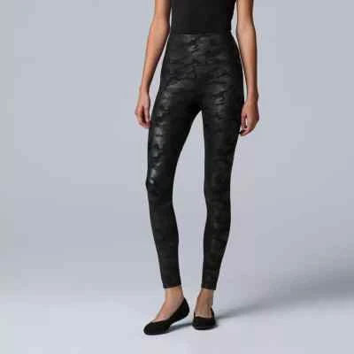 Simply Vera Wang Women's Black Camo HR Faux Leather Shaping Leggings-Size M/L/XL - Image 1 of 4
