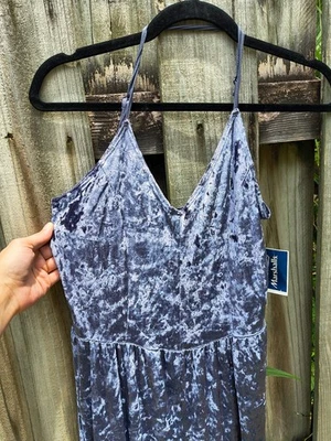 NWT Large GREY CRUSHED VELVET ROMPER Straight Leg Adjustable Spaghetti Strap - Image 1 of 4