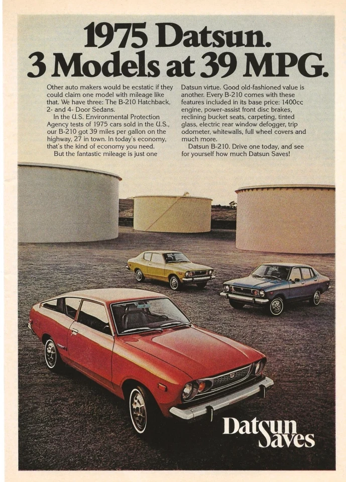 Datsun B210 1975 anuncio impreso original vintage 8,5 x 11" Foto 1 de 1