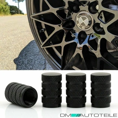 4 x ALUMINIUM Alu Ventilkappen Kappen schwarz eloxiert Ventil PKW Auto Bike Set  - Bild 1 von 4