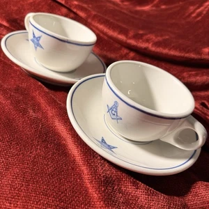 Warwick 1940 Paar Freimaurer Tassen und Untertassen - Bild 1 von 16