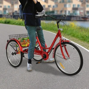 24 Zoll 3 Räder Dreirad für Erwachsene 7 Gänge Seniorenfahrrad mit Einkaufskorb - Bild 1 von 18