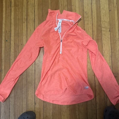 New Balance Feminino Tamanho S S S Seco 1/4 1/2 Zíper Laranja Manga Longa Corrida - Imagem 1 de 4