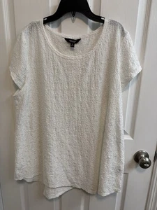 Slimply Vera Vera Wang XL White Pucker Tee Short Sleeve Offset Handkerchief Hem - Picture 1 of 14
