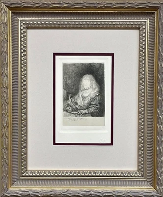 Arte grabado Amand Durand After Rembrandt "Hombre en el escritorio con crucifijo y cadena" Foto 1 de 4