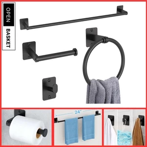 Gypie Toilet Roll Holder and Towel Rail Set,Bathroom Accessories Set Black, Bath - Picture 1 of 10