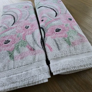 Vintage USA 80er 90er 39x22" Badelaken Handtücher 2er Set Rosa Schwarz Mint Weiß - Bild 1 von 8