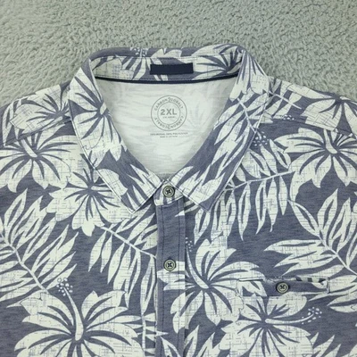 Рубашка мужская Carbon2Cobalt 2XL синяя белая с цветочным узором гавайская на пуговицах повседневная спереди - Изображение 1 из 4