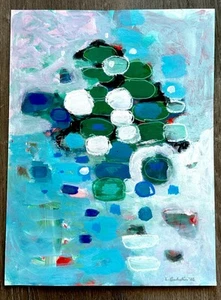 Emilia Bachelier Colorful Abstract Painting 9x12” Original on Paper - Picture 1 of 5